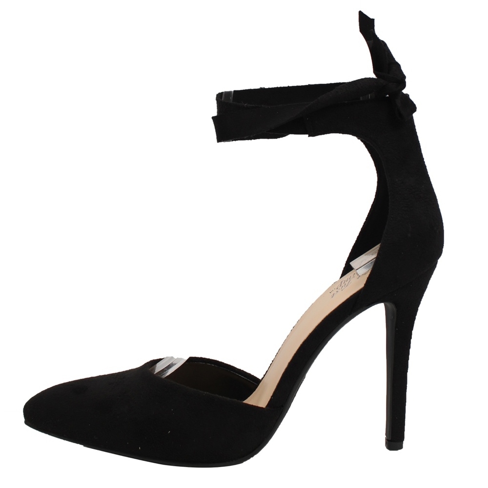 SIZE 6.5 and 7.5 Black Faux Suede Pointy Toe Ankle Tie Stiletto Hee - Picture 6 of 7